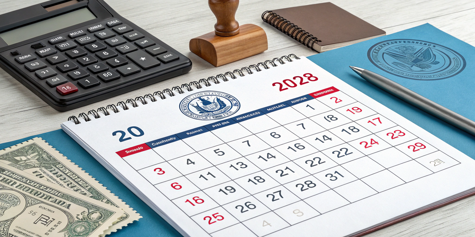 Calendario empresarial con fechas importantes marcadas en marzo y abril